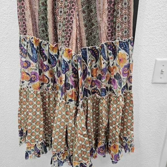 POL Boho Wide-Leg Palazzo Patchwork Pants - Beige, Green & Multicolor - Picture 3 of 7